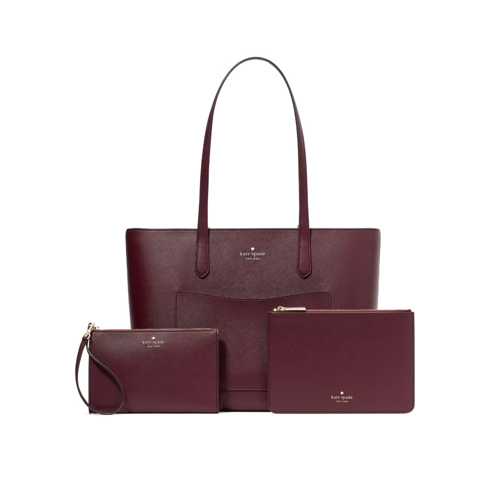 Kate Spade Staci Tote and Wristlet 3 Piece Set Grenache Leather KF369 $499